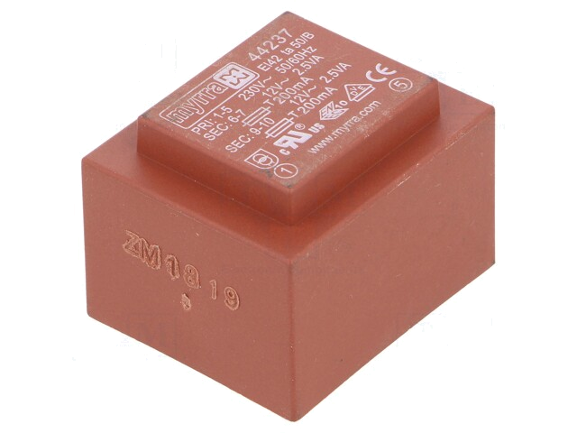 Transformator: ingegoten; 5VA; 230VAC; 12V; 12V; 208mA; 208mA; PCB Transformator: ingegoten; 5VA; 230VAC; 12V; 12V; 208mA; 208mA; PCB